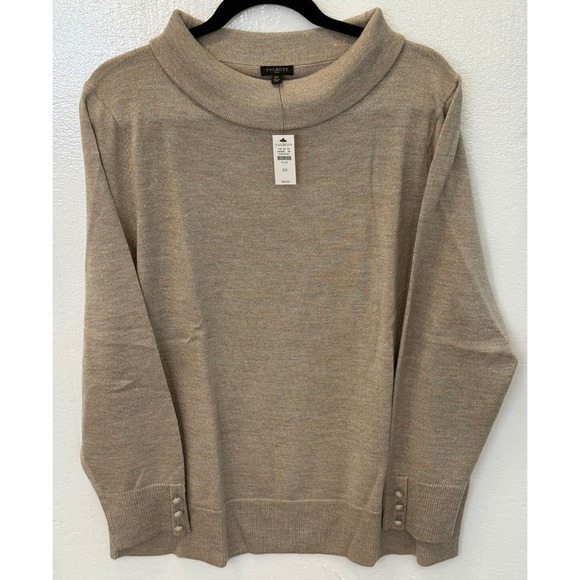NWT Talbots Size 2X Sabrina Wool Metallic Gold "Mink Heath" Sparkle Sweater - Picture 2 of 7